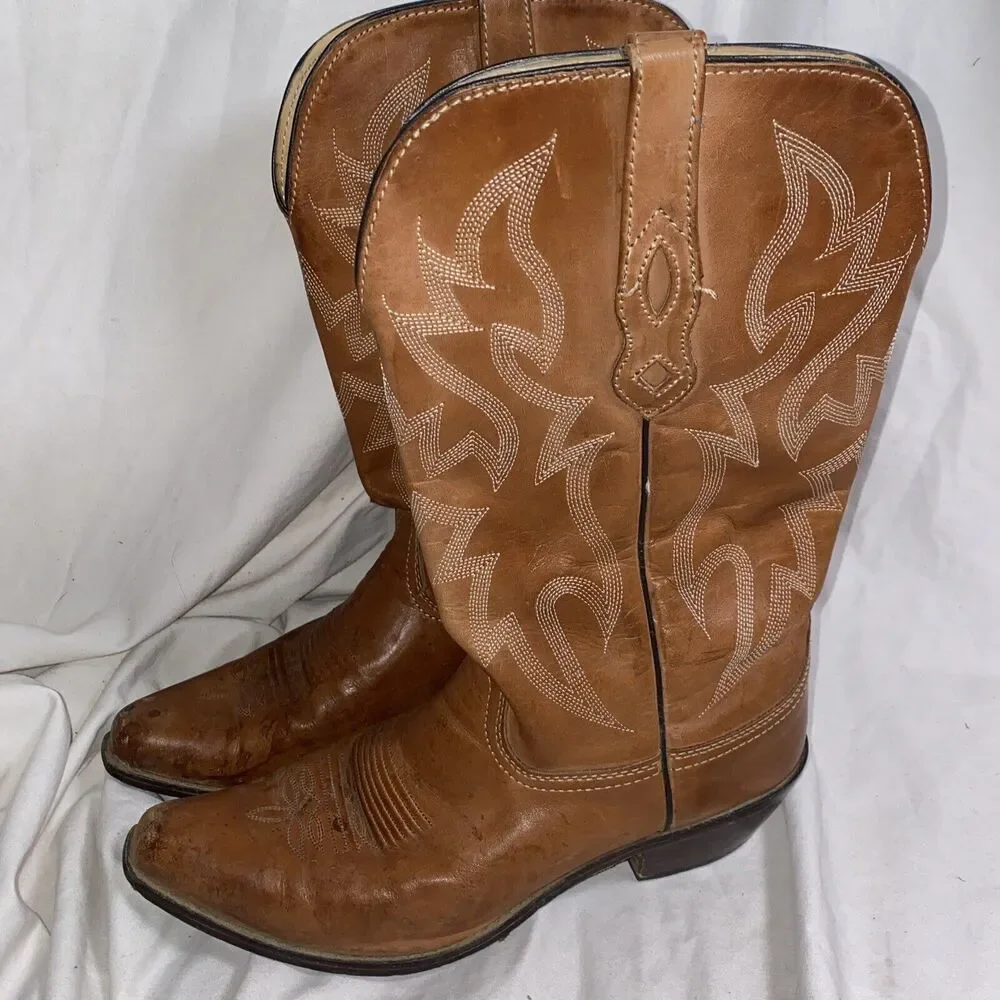 Nocona Western Cowboy Boots Men 10B Leather Brown NL1604 Pointed Toe country